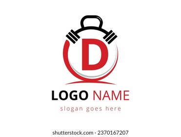 Letter D Logo With barbell. Fitness Gym logo. Lifting vector logo design. Vector logo for bodybuilding