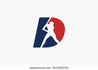 letter D logo with baseball player silhouette. It is good for team logo, club, sticker, etc.