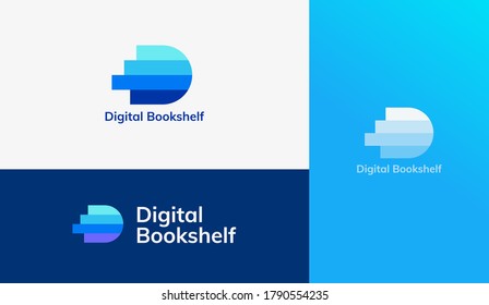 Letter D Logo With Book Pile Design, Concept Of Digital Library, E-book, And Online Education