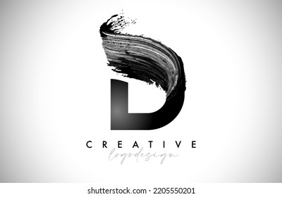 Letter D Logo Brush Stroke with Artistic Watercolor Paint Brush Icon Vector Design. Modern Elegant Minimalist Stroke Letter D Shape Symbol with Paint Style Swoosh. 