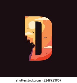 Letter D logo with camping tent symbol, outdoor logo trend.