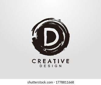 Letter D Logo With Circle Grunge Splatter Element. Retro logo design template.
