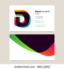 Letter D logo with colorful business card template design. Overlay logo.