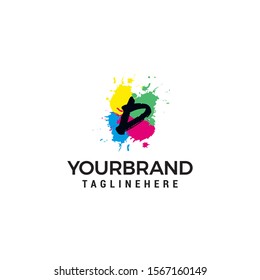 Letter D logo at colorful paint splash background design element template