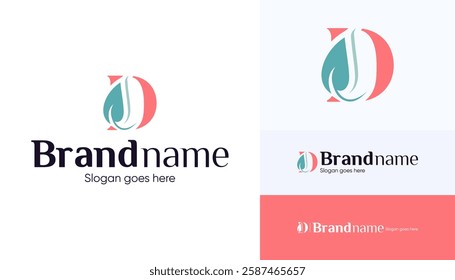 Letter D logo combination with leaf icon, Symbol usable used for growing Business, Skin care, Boutique, Identity, Beauty salon, Fashion, Jewelry, Hotel, Beauty products, Spa, etc. Feminine style logo