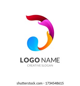 Letter D Logo Combination with Water Drop and Fire Shape