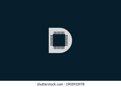 The letter D logo is combined with the processor in the middle. suitable for computer companies and the like.
