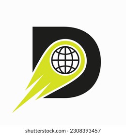 Concepto de logotipo de carta D con plantilla de vector de icono mundial 