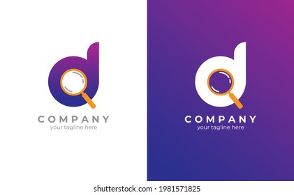 Letter D logo concept with magnifying glass. Vector EPS 10 Ready to Use.