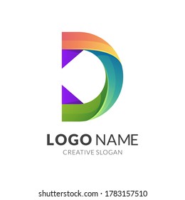 concepto del logotipo de la letra d, estilo moderno del logotipo 3d en colores vivos degradados