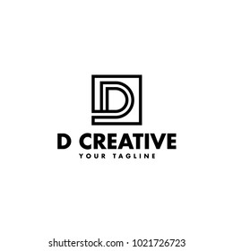 Letter D logo design black white enclosed in a square. Creative Overlapping logo template, emblem for Business Card