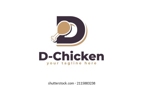 Diseño del logotipo de la letra D y muslos de pollo. vector