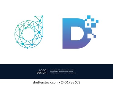 Letter D logo design collection. Abstract symbol for digital technology.