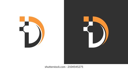 Tecnología de concepto de diseño del logotipo de la letra D sobre fondo blanco y negro.