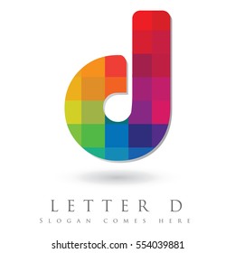 Letter D Logo Design Concept in Rainbow Mosaic Pattern Fill 
