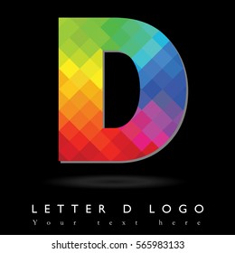 Letter D Logo Design Concept in Rainbow Mosaic Pattern Fill and Black Background