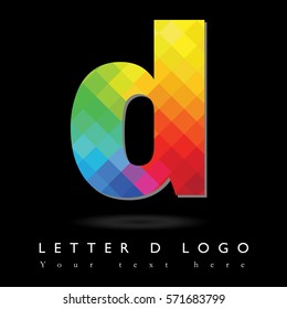 Letter D Logo Design Concept in Rainbow Mosaic Pattern Fill and Black Background