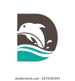 letter d logo design with dolphin