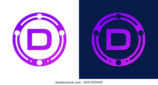 letter D logo design with dotted gradient digital circles, for digital, technology, data