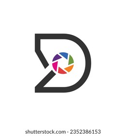 Letter D logo design element vector with camera concept