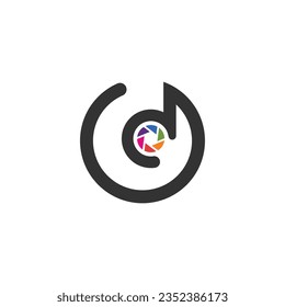 Letter D logo design element vector with camera concept
