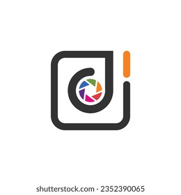 Letter D logo design element vector with camera concept