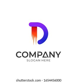 Letter D logo design with fast motion shape