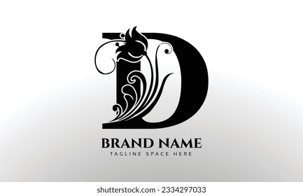 letter D logo design with flowers, leaves and feathers in a beautiful and elegant style.