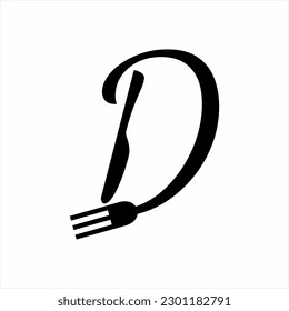  Letter D logo design with fork and knife. The logo can be used for the identity of cafes, restaurants, chefs and decorations.