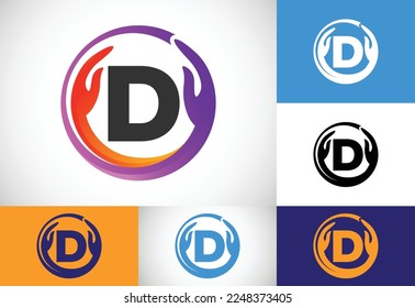 Letter D Logo Design with Hands Surrounding the Letter in a Circular Style