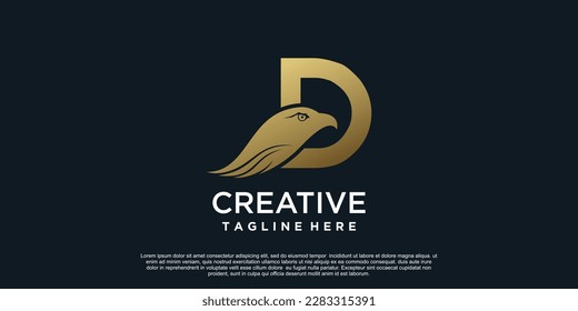 Letter D logo design with head eagle unique concept Premium Vector