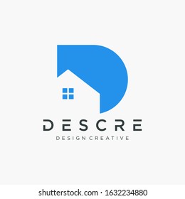 Letter D Logo design with home negative space element. This logo has the meaning of studio, room, home , house. modern and elegant.. - vector