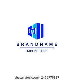 letter d logo design with house shape silhouette in line style like labyrinth