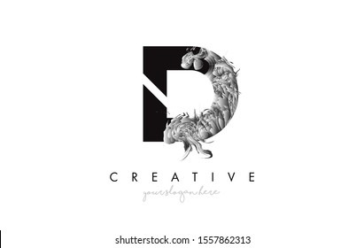 Icono de diseño de logotipo de carta D con textura gruesa artística en la ilustración de vectores en blanco y negro.