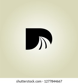 Letter D logo design subway tunnel tube with rail. Underground railway, mine rail line in darkness vector template. Mining company abstract logotype emblem with negative space isolated on light