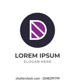 letter D logo design template concept vector with flat purple and black color style