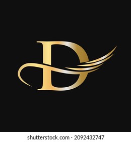 Letter D Logo Design Template. D Letter Logotype Business And Company Identity Vector With Golden, Fashion, Wing Concept