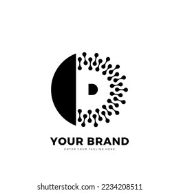 Letter D logo design template. Black technology logo, simple and elegant