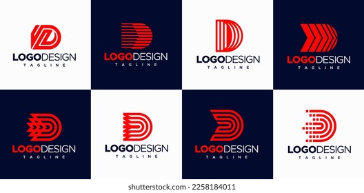 Letter D logo design template set. Line D letter logo collection.
