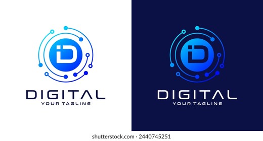 Letter D logo design template, Abstract point connection technology, digital, data and circle circuit technology