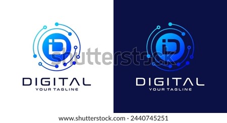 Letter D logo design template, Abstract point connection technology, digital, data and circle circuit technology