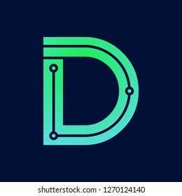 Letter d logo design template,Technology abstract dot connection cross vector logo icon circle logotype