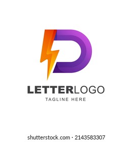 Letter D logo design with thunderbolt energy shape