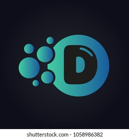Letter D Logo Design Vector Illustration with Blue Bubble Abstract.