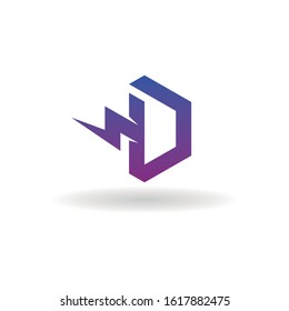letter d logo design vector, lightning, electric