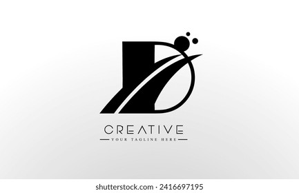 Logo-Design-Vektorgrafik von Letter D mit geschwungenen Swoosh-Linien und kreativem Look.