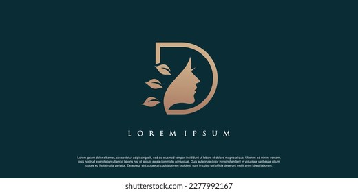 Diseño de logotipo de carta D con concepto de mujer 