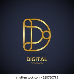 Letter D Logo Design.Linked shape circle symbol,Digital,Gold color
