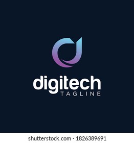 Letter D Logo Digital Technology Design Vector Stock. Initial D Tech Logo Design Icon. Simple Alphabet D Logo gradations of purple and blue