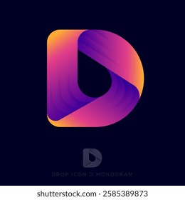 
Letter D logo with a drop. The D monogram consists of colored stripes with a drop inside. Rotation shape.